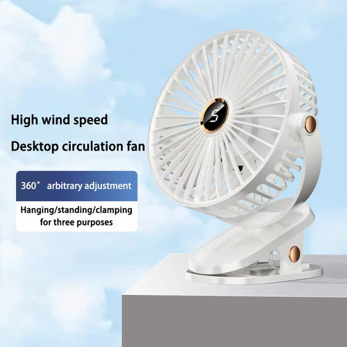 Portable Rechargeable Clip-On Fan – 5 Speeds, LED Light, Perfect for Dorms & Desks